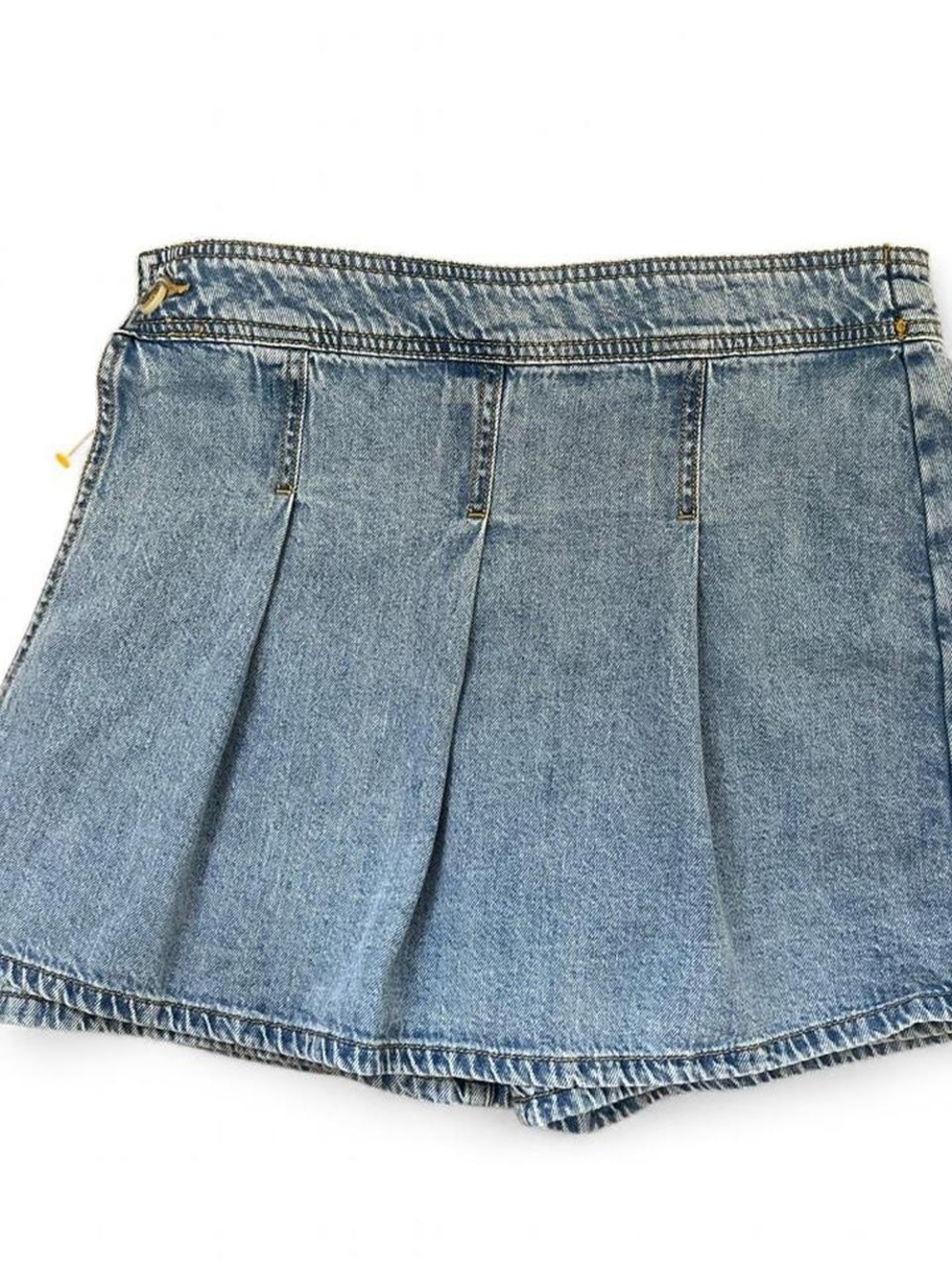 Denim Pleated Mini Skort in Light Blue